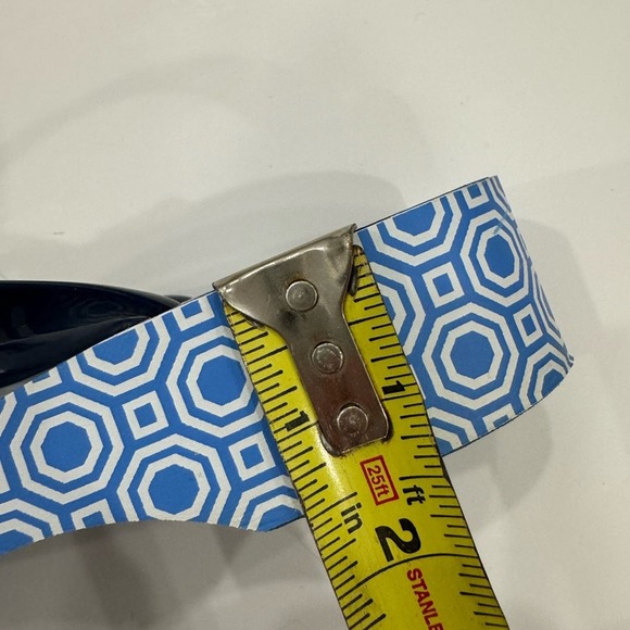 Tory Burch sandals tong flip flop Logo Navy Octagon Wedge poolside 8.5 - Picture 6 of 8